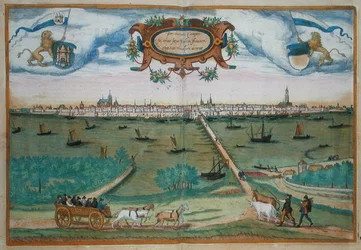 Campen, Georg Braunin (1541-1622) ja Frans Hogenburgin (1535-90) teoksesta Civitates Orbis Terrarum, n. 1572 (värinen kaiverrus)