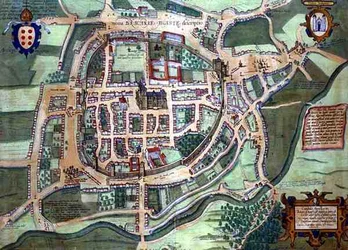 Bracin kartta, Georg Braunin (1541-1622) ja Frans Hogenbergin (1535-90) Civitates Orbis Terrarum -teoksesta, n. 1572 (värinen kaiverrus)