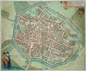 Dovayn suunnitelma Georg Braunin (1541-1622) ja Frans Hogenburgin (1535-90) Civitates Orbis Terrarumista, n. 1572 (värinen kaiverrus)