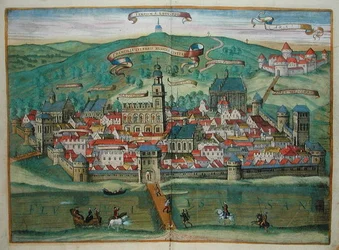 Premislia, Georg Braunin (1541-1622) ja Frans Hogenburgin (1535-90) teoksesta "Maailman kaupungit", n. 1572 (värinen kaiverrus)