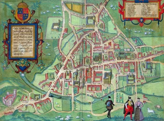 Cambridgen kartta, Georg Braunin (1541-1622) ja Frans Hogenbergin (1535-90) Civitates Orbis Terrarum -teoksesta, n. 1572