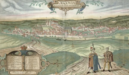 Krakovan kartta, Georg Braunin (1541-1622) ja Frans Hogenbergin (1535-90) julkaisusta "Maailman kaupungit", n. 1572