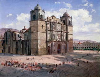 Näkymä Oaxacan katedraalista, Meksikosta (maalaus