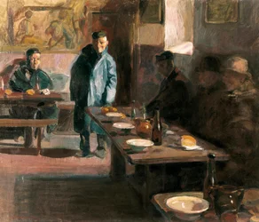 Aterialla on keittokeittoa. Jose Benlliure Ortizin (1884-1916) maalaus. Öljy kankaalle. Kuvataidemuseo Saint Pius V, Valencia.