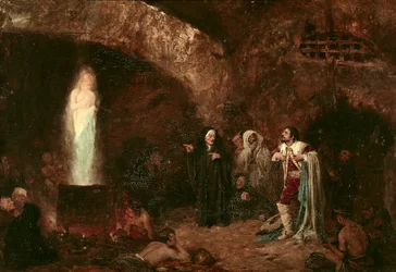 "Nidat tai Faust" Kuvitus Johann Wolfgang von Goethen (1749-1832) teokselle (maalaus)
