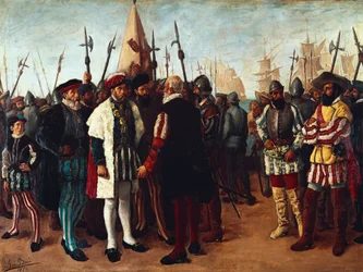 "Ranskan kuningas Francois I (1494-1547) Valencian satamassa" 1800-luku (maalaus)