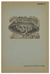 Calavera de la Catrina, n. 1910, painettu 1943 (valokuvareliefi etsaus kaiverruksella)