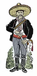 Muotokuva Amador Salazarista Meksikon vallankumouksen aikana 1910. Jose Guadalupe Posadan (1852-1913) ksylografia.