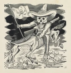 Emiliano Zapatan suuri pääkallo, n. 1911–1916, painettu 1930 (valokuvareliefi-etsaus kaiverruksella)
