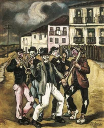 GUTIERREZ SOLANA, Jose (1886-1945). Mascaras vinateras (viinikauppiaiden ripsivärit). 1944-1945. Öljy kankaalle. Yksityiskokoelma.