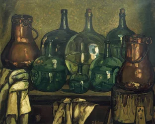 GUTIERREZ SOLANA, Jose (1886-1945). Asetelma pullon kanssa. 1927. Nykytaide. Öljy kankaalle. Yksityiskokoelma.