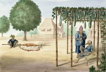 Kyläkohtaus Manilan lähellä, elokuvasta "The Flebus Album of Views In and Around Manila", n. 1845