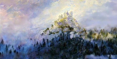 JJM luo uudelleen Friedrich-C-D: Aamusumu vuorilla (panoraama)