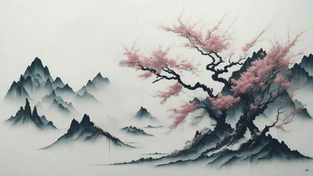 mustemaalaus: Cherry Blossom trees blooming_02