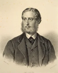 Prinssi Kinskyn (1834-1904) Ferdinand Bonaventuran muotokuva. Kaiverrus Josef Kriehuber