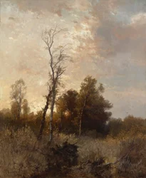 Syksyinen maisema metsästäjän kanssa