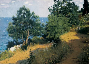 Vilassarin rannikko Joan LLIMONA i BRUGUERA (1860-1926) maalaus Öljy kankaalle. Barcelona, ​​Montserrat-museo.