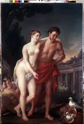 Venus ja Mars (Venus ja Mars). Joseph Marie Vienin (1716-1809) maalaus. Öljy kankaalle, 225 x 151 cm
