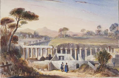 Akvarelli liimattu Thomas Moodys Journaliin Sveitsin ja Italian kiertueesta, 1822 (wc paperilla)