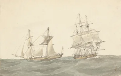 Barquentine ja fregatti raskaalla merellä