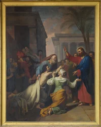 Naimin lesken pojan ylösnousemus. Jacques Chabordin öljy kankaalle (1786-1848). Sensin katedraalin laivi