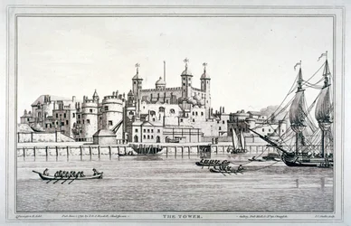 Etelänäkymä Lontoon Towerista veneillä Thames-joella, 1795
