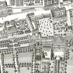 Yksityiskohta Wienin kartasta, jossa näkyy 135 Alsergrund, jossa Mozart ja hänen perheensä asuivat vuonna 1788 (etsaus ja kaiverrus)