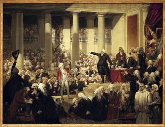 Ranskan vallankumous: Honoré Gabriel (Honoré-Gabriel) Riqueti, Mirabeaun kreivi (1749-1791), Monsieur de Henri Evrardin (Henri-Evrard), Dreux-Brézén markiisin (Dreux-Brézé) (1762-1829), edessä edustajainkokouksessa 23. kesäkuuta