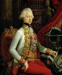 Saksa: Großherzog Ferdinand III. (1769-1824), Sohn von Leopold II., in seiner Bibliothek sitzend, Kniestück Muotokuva Ferdinand III:sta, Itävallan arkkiherttua ja Toscanan suurherttua (1769-1824) istumassa kirjastossaan.