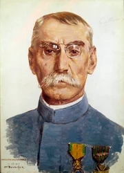 Ensimmäinen maailmansota (1914-1918): "" Marechal Joseph Simon Gallienin (1849-1916) muotokuva"" Joseph Felix Bouchorin (1853-1937) maalaus 1915 Su. 0,33 x 0,24 m