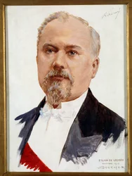 Tasavallan presidentin Raymond Poincaren (1860-1934) muotokuva. Joseph-Felix Bouchorin (1853-1937) maalaus 1900-luvun aurinko. 0,33x0,24 m Huomio! Tämän teoksen käyttö saattaa edellyttää kolmannen osapuolen lupapyyntöä tai lisämaksuja