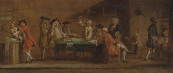 Figuurit tavernassa tai kahvilassa, n. 1725 tai 1750 jälkeen.