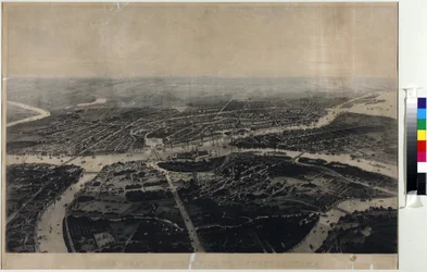 Panoraama Pietarista ja ympäröivästä alueesta lintuperspektiivistä - Iosif Iosifovich Charlemagne (1824-1870). Akvatinta, 1800-luvun toinen puolisko. Pietarin valtion historiallinen museo