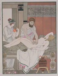 Potilaan tutkimus, kuvitus teoksesta "Hippokrateen täydelliset teokset", 1932
