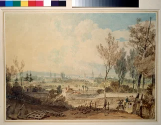 Näkymä Oxfordiin Headington Hillin eteläpuolelta, 1803-04 (wc grafiitin päällä, hieman naarmuuntumista)