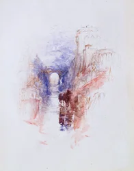 Italialainen linna joen yläpuolella, n. 1827