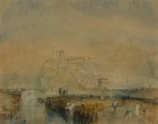 Bellinzona no. 11, Sveitsi, n. 1843 (akvarelli, kynä ja muste sekä vartaloväri lyijykynän jälkien päällä paperilla)