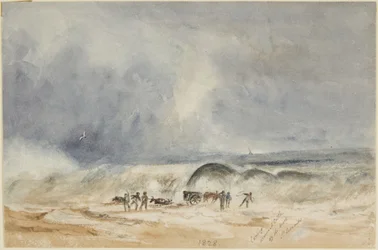 Hukkuneiden nautojen kuljettaminen pois rannalta, St. Leonards