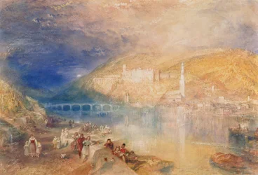 Heidelberg: Auringonlasku, n. 1840-1842 (akvarelli ja vartaloväri paperille)