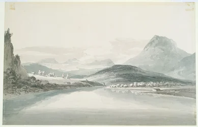 Lake of Klontal, John Robert Cozensin (1752-99) mukaan (kynä ja akvarelli paperille)
