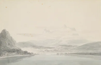 Maisema, John Robert Cozensin (1752-99) mukaan (kynä ja akvarelli paperille)