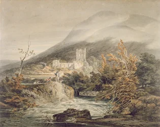 Llanthony Abbey, Monmouthshire, c.1792 (aquarela com caneta e tinta sobre papel branco) finlandês
