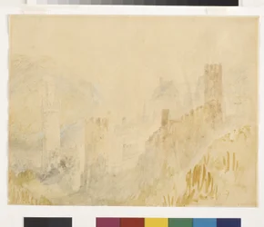 Oberwesel On The Rhine (akvarelli lyijykynällä valkoisella paperilla)