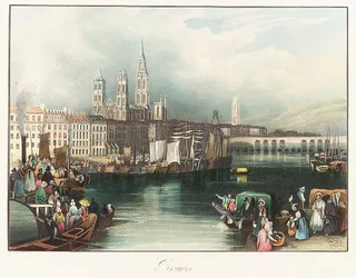 Rouen (Ranska). Joseph Mallord William Turnerin (1775-1851) litografia (33x46,9 cm).