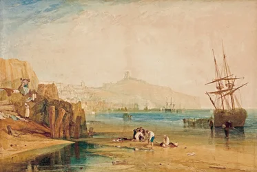Scarborough, aamu, pojat pyydystävät rapuja, c. 1810