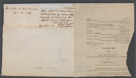 Luonnos kahdesta laivasta luettelosivulla, n. 1823