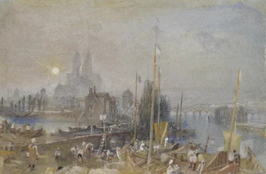 Canal of the Loiren ja Cher, lähellä Toursia, n. 1830 (akvarelli vartalovärillä ja kynällä ja ruskealla musteella)