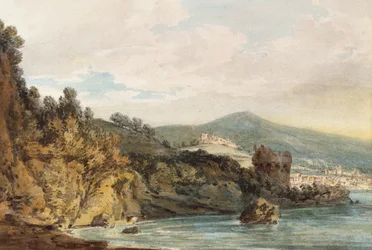 Rannikko Vietrin alla, Salerno kaukana, linna Torre Crestarellan yläpuolella