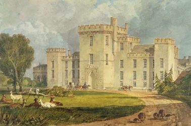 Näkymä Hampton Courtista luoteesta, n.1806 (tussi ja akvarelli lyijykynällä, paperi, paperi).