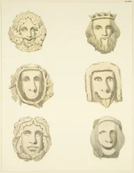 Nivuskivet (pomot) Redcliffe Churchin katossa (akvarelli paperille)